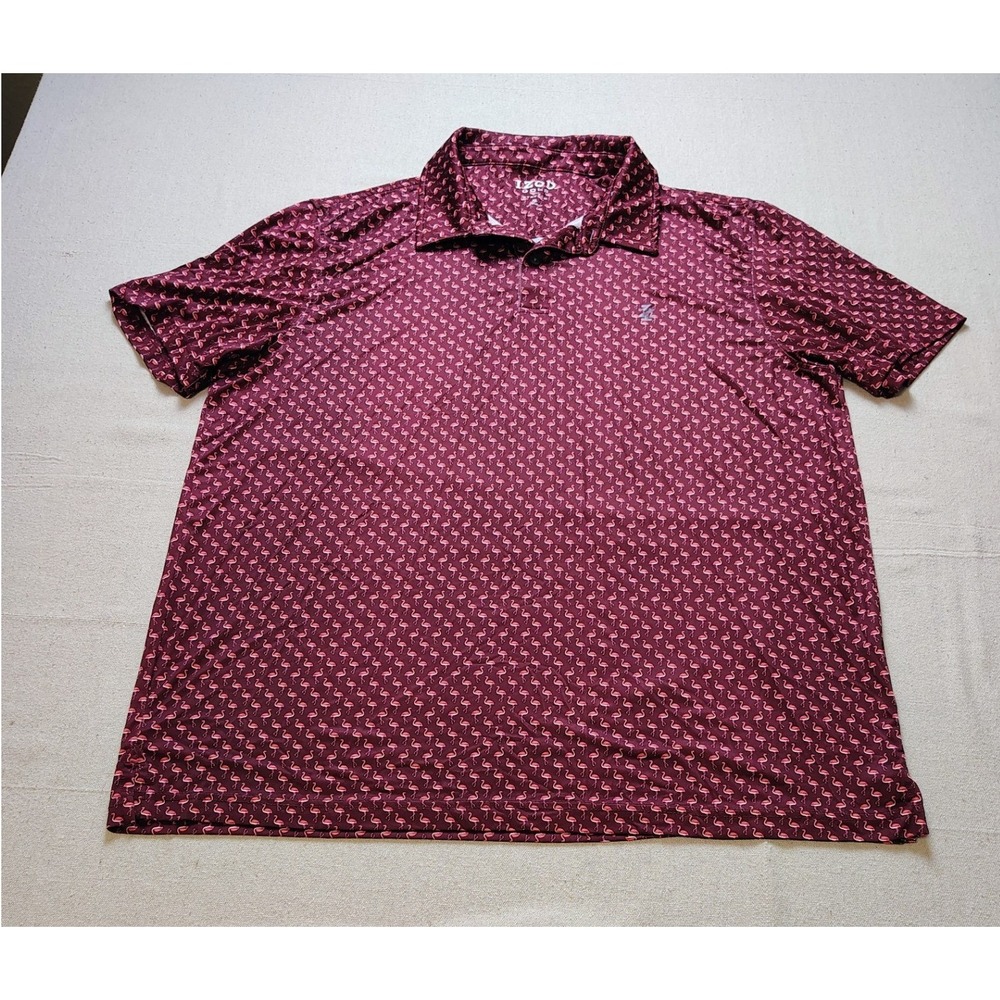 IZOD Golf Mens XL Polo Shirt Burgundy Flamingo Stretch Short Sleeve Maroon 22